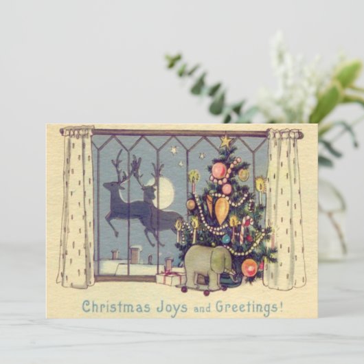 Kerstboom rendieren speelgoed volle maan kaart (Staand voorkant)