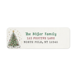 Kerstboom Retouradreslabel met Vintage Schets Etiket