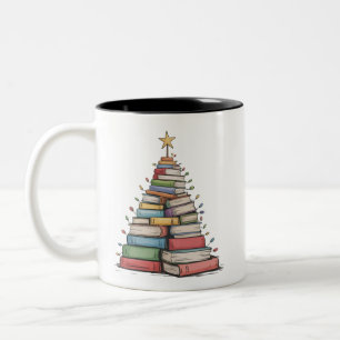 Kerstboom Retro Boekenwurm Bibliotheek Tweekleurige Koffiemok