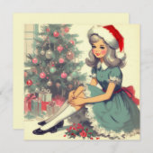 Kerstboom Retro  Illustratie Kitsch Feestdagenkaart (Voorkant / Achterkant)