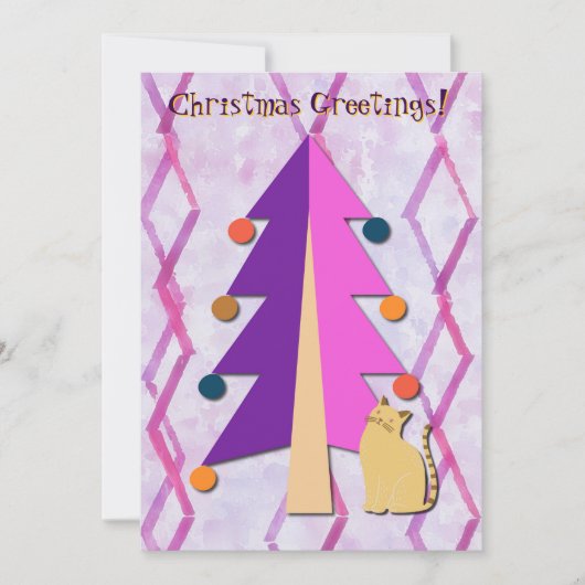 Kerstboom  Retro Kat Vakantie Kaart (Voorkant)