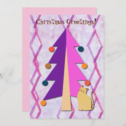 Kerstboom Retro Kat Vakantie Kaart (Voorkant / Achterkant)