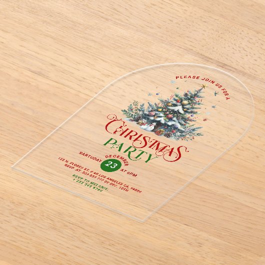 Kerstboom Retro Typografie Kerstfeest Acryl Uitnodigingen (Laagn)