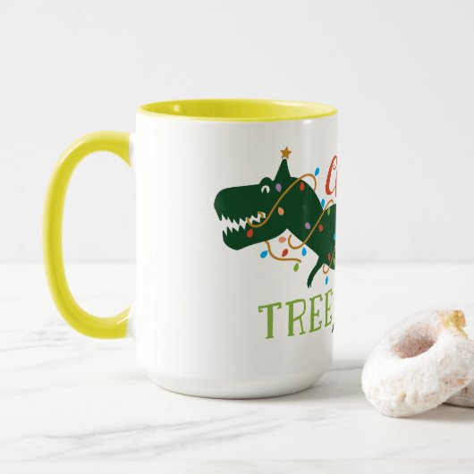 Kerstboom Rex Cute Decorated Dinosaur Mok (Met donut)