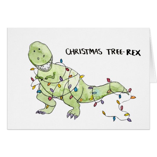 Kerstboom-Rex Grappige Kerst Waterverf Kaart (Voorkant Horizontaal)