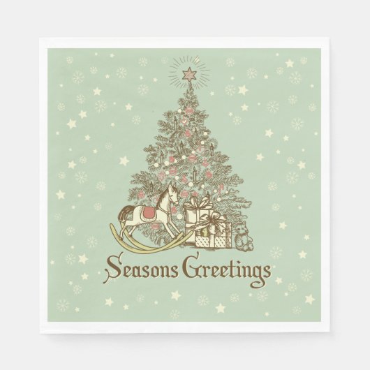 Kerstboom Rocking Horse Sterren Servet (Voorkant)