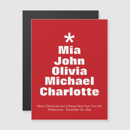 Kerstboom rode, aangepaste namen magnetische kaart (Voorkant / Achterkant)