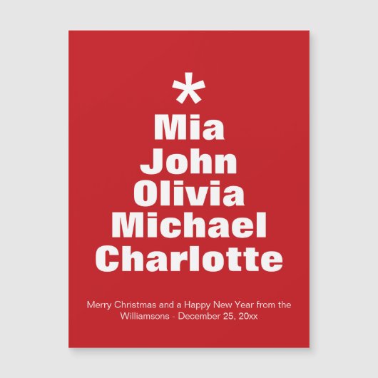 Kerstboom rode, aangepaste namen magnetische kaart (Voorkant)