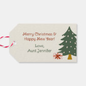Kerstboom Rode Auto Illustratie Cadeaublaadjes Cadeaulabel (Achterkant Horizontaal)