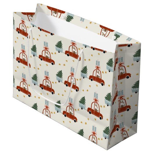 Kerstboom Rode Auto Illustratie Cadeautas (Voorkant Gekanteld)