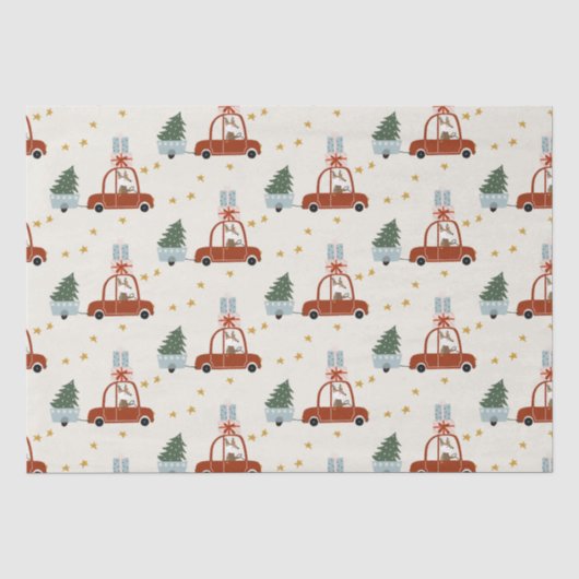 Kerstboom Rode Auto Illustratie  Tissuepapier (Voorkant)