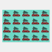 Kerstboom Rode Auto Patronen Tree Waterverf Inpakpapier Vel (Voorkant 3)