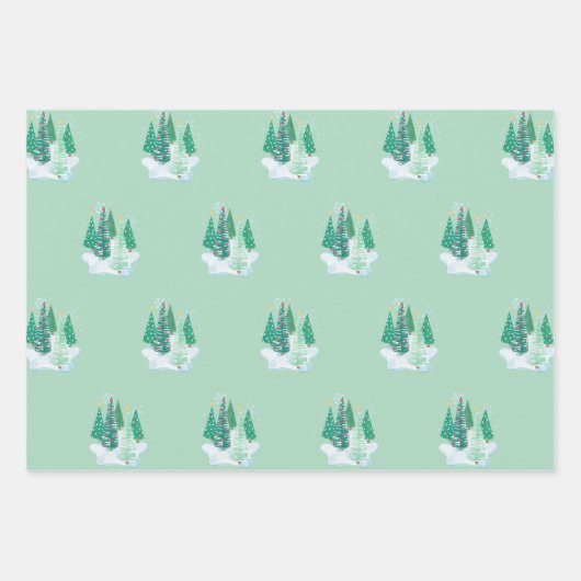 Kerstboom Rode Auto Patronen Tree Waterverf Inpakpapier Vel (Voorkant)