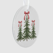 Kerstboom Rode Boog Retro Prettig Kerstmis Kerstmi Ornament (voorkant)