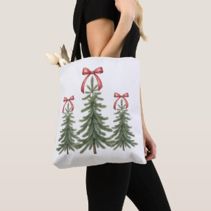 Kerstboom Rode Boog Retro Prettig Kerstmis Kerstmi Tote Bag
