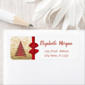 Kerstboom, Rode Bow, Gold Glittery Holiday Etiket (Insitu)