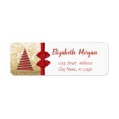 Kerstboom, Rode Bow, Gold Glittery Holiday Etiket (Voorkant)