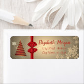 Kerstboom, Rode Bow, Snowflakes Holiday Etiket (Insitu)