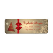 Kerstboom, Rode Bow, Snowflakes Holiday Etiket (Voorkant)
