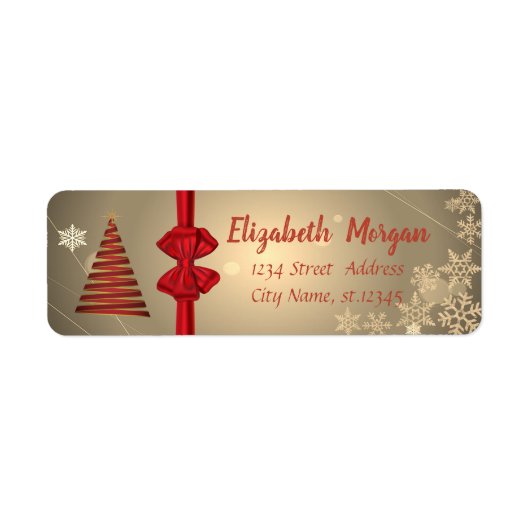 Kerstboom, Rode Bow, Snowflakes Holiday Etiket (Voorkant)