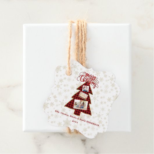 Kerstboom Rode Buffalo Goud Foto Prettig Kerstfees Bedankjes Labels (In situ)