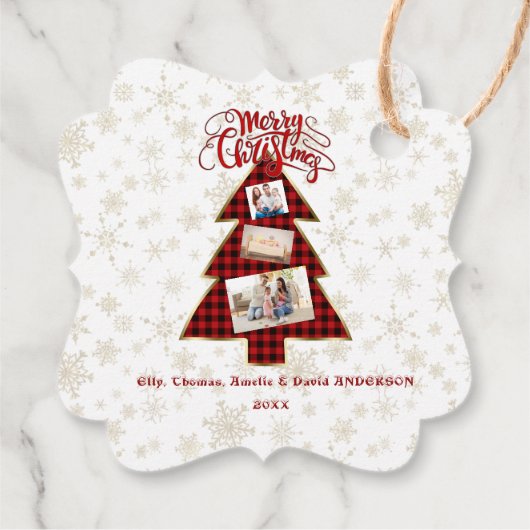 Kerstboom Rode Buffalo Goud Foto Prettig Kerstfees Bedankjes Labels (Achterkant)