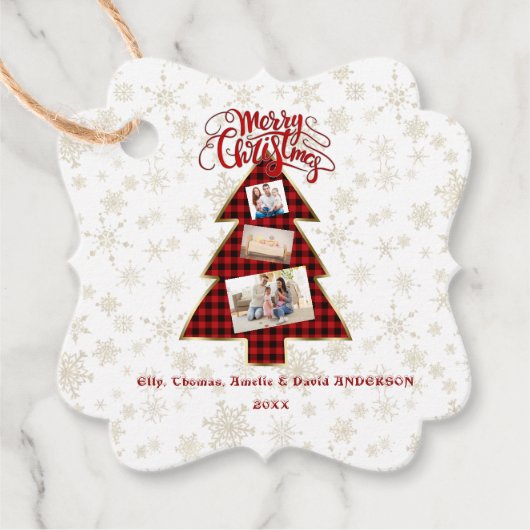 Kerstboom Rode Buffalo Goud Foto Prettig Kerstfees Bedankjes Labels (Voorkant)