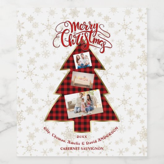 Kerstboom Rode Buffalo Goud Foto Prettig Kerstfees Wijn Etiket (Enkel label)