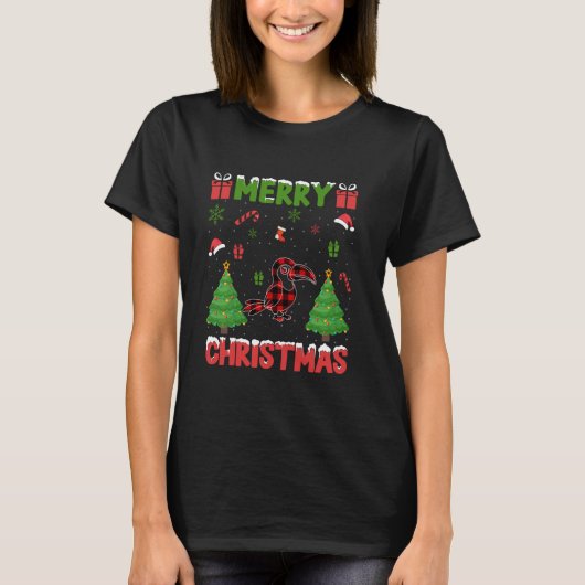 Kerstboom Rode Buffel Plaid Toucans Lelijke Kerst T-shirt (Voorkant)