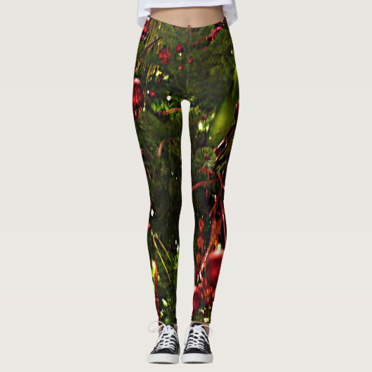 Kerstboom Rode & Gouden Kerstmis Leggings (Voorkant)