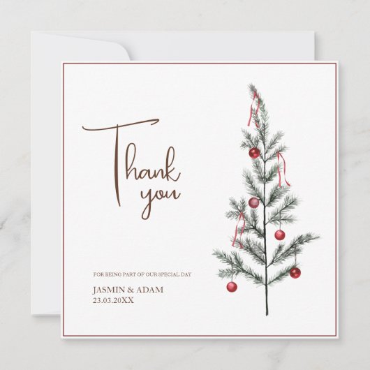 Kerstboom Rode Groene Winter Feestelijke bruiloft Bedankkaart (Voorkant)