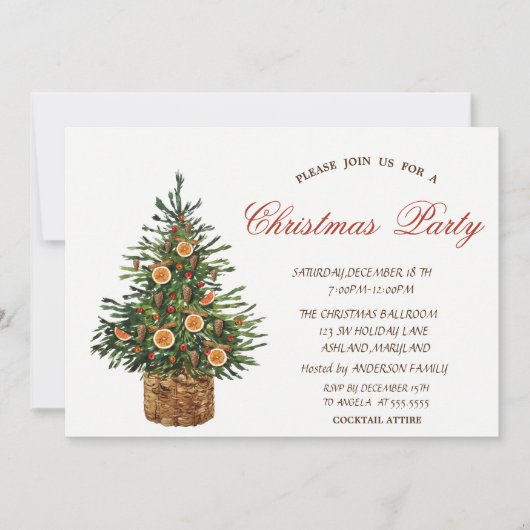 Kerstboom, Rode Kerstfeest Kaart (Voorkant)