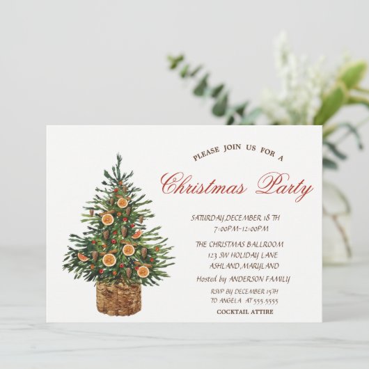 Kerstboom, Rode Kerstfeest Kaart (Staand voorkant)