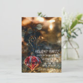 Kerstboom Rode Ornament Holiday Lights Party Kaart (Staand voorkant)