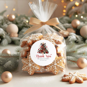Kerstboom Rode Retro Typografie Ronde Sticker