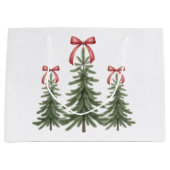 Kerstboom Rode strik Retro Vrolijke Kerstmis Groot Cadeauzakje (Voorkant)