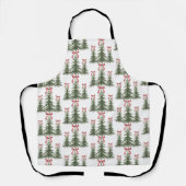 Kerstboom Rode strik Retro Vrolijke Kerstmis Schort (Voorkant)