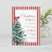 Kerstboom rode strik Uitnodiging Kerstfeest (Staand voorkant)