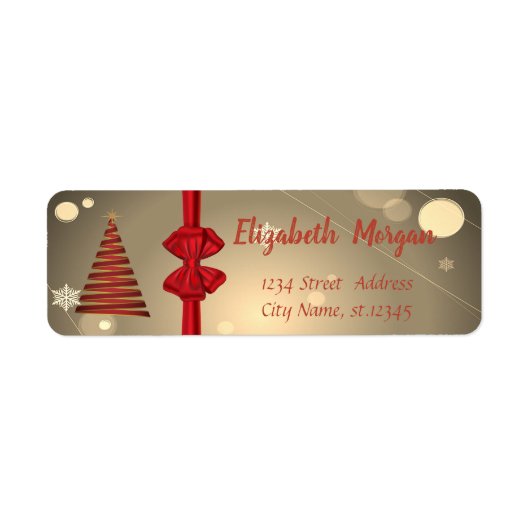 Kerstboom, Rode Strik Vakantiedecoratie Etiket (Voorkant)