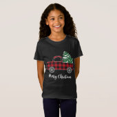 Kerstboom Rode Vrachtwagen Buffel Plaid Grappig T- T-shirt (Voorkant volledig)