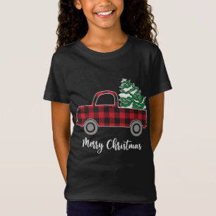 Kerstboom Rode Vrachtwagen Buffel Plaid Grappig T- T-shirt