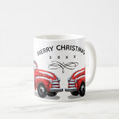 Kerstboom  Rode Vrachtwagen Monogram Naam Koffiemok (Voorkant rechts)