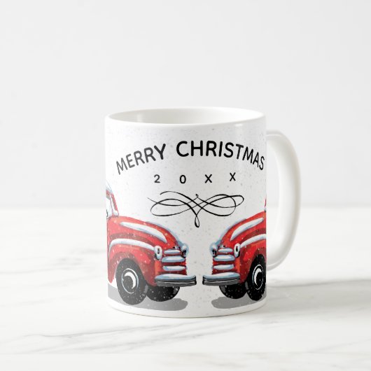 Kerstboom  Rode Vrachtwagen Monogram Naam Koffiemok (Voorkant rechts)