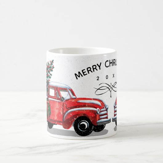 Kerstboom  Rode Vrachtwagen Monogram Naam Koffiemok (Center)