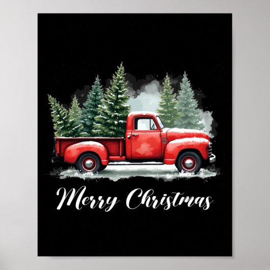 Kerstboom rode vrachtwagen poster (Voorkant)