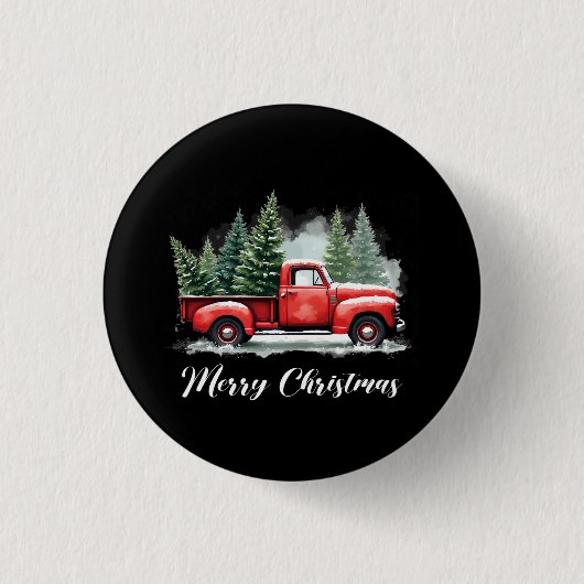 Kerstboom rode vrachtwagen ronde button 3,2 cm (Voorkant)