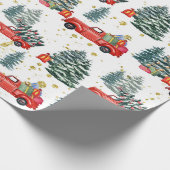 Kerstboom Rode Vrachtwagen Waterverf Vakantie Cadeaupapier (Hoek)