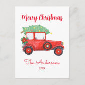 Kerstboom Rode Vrachtwagen Wit Briefkaart (Voorkant)