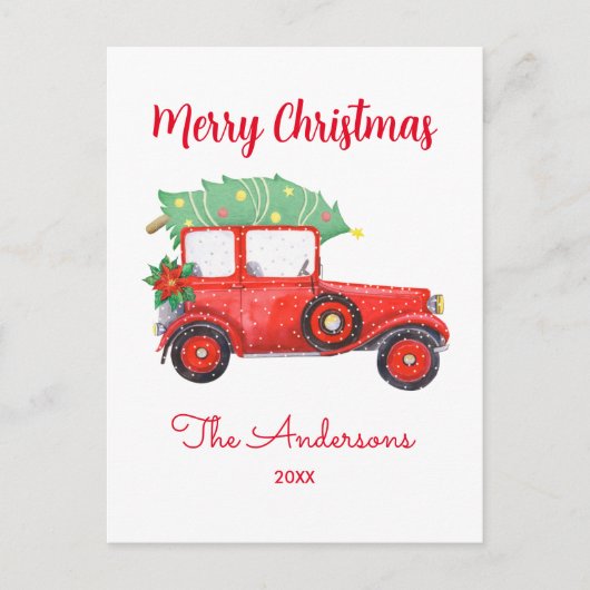 Kerstboom Rode Vrachtwagen Wit Briefkaart (Voorkant)