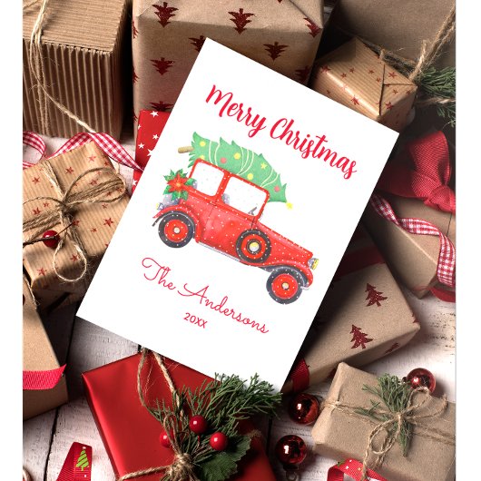 Kerstboom Rode Vrachtwagen Wit Briefkaart